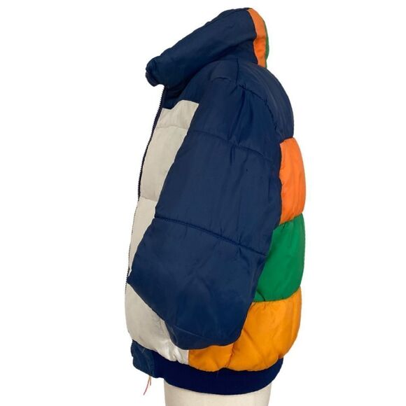 EPIC Vintage 1970s Rainbow Striped Down Puffer Coat Jacket - Picture 2 of 16